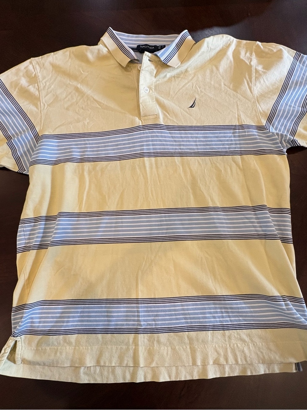 Nautica Yellow and Navy Striped Polo